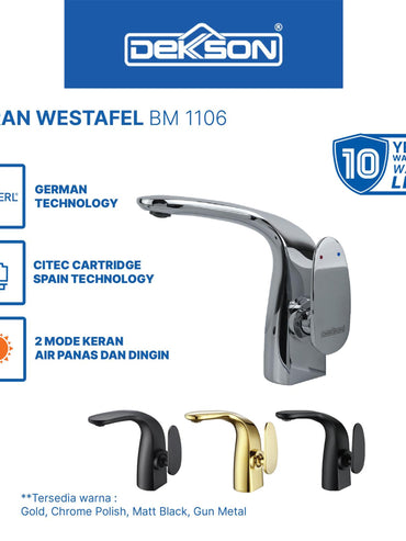 Basin Mixer Dekkson BM 1106 Keran Wastafel Panas Dingin Hot Cold Chrome Gunmetal Black Gold