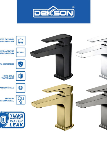 Basin Mixer Dekkson BM 1848 Premium Brass Keran Wastafel Mixer Faucet Panas Dingin Mixer Hot & Cold Water Tap Faucet Basin Chrome Black Gunmetal Gold