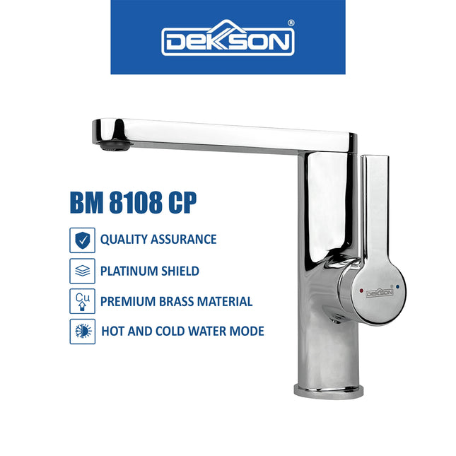 Basin Mixer Dekkson BM 8108 CP Brass Tap Faucet Mix Hot And Cold Keran Faucet Air Panas Dingin Wastafel Cuci Tangan Chrome Polished Kuningan
