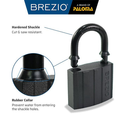 BREZIO Gembok Padlock Pagar Loker Kunci Pintu Leher Panjang Pendek Shackle Long Short Baja Hardened Steel Silinder Kuningan Brass Cylinder Hitam BlackRock Black Rock PLBZ 10