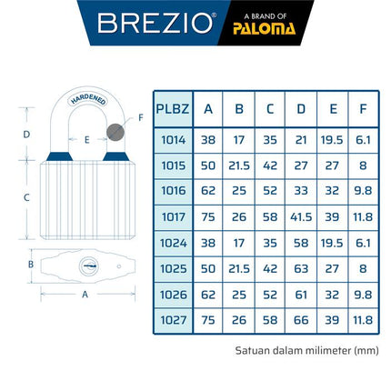 BREZIO Gembok Padlock Pagar Loker Kunci Pintu Leher Panjang Pendek Shackle Long Short Baja Hardened Steel Silinder Kuningan Brass Cylinder Hitam BlackRock Black Rock PLBZ 10