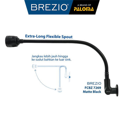 Keran Dapur Fleksibel BREZIO FCBZ 7169 FCBZ 7269 FCBZ 7369 Chrome Krom Silver Gunmetal Gun Metal Grey Abu Black Hitam Kran Cuci Piring Kran Air Sink Kran Leher Angsa Flexible Tembok Dinding Wall Brass Kuningan