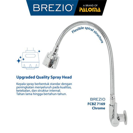 Keran Dapur Fleksibel BREZIO FCBZ 7169 FCBZ 7269 FCBZ 7369 Chrome Krom Silver Gunmetal Gun Metal Grey Abu Black Hitam Kran Cuci Piring Kran Air Sink Kran Leher Angsa Flexible Tembok Dinding Wall Brass Kuningan