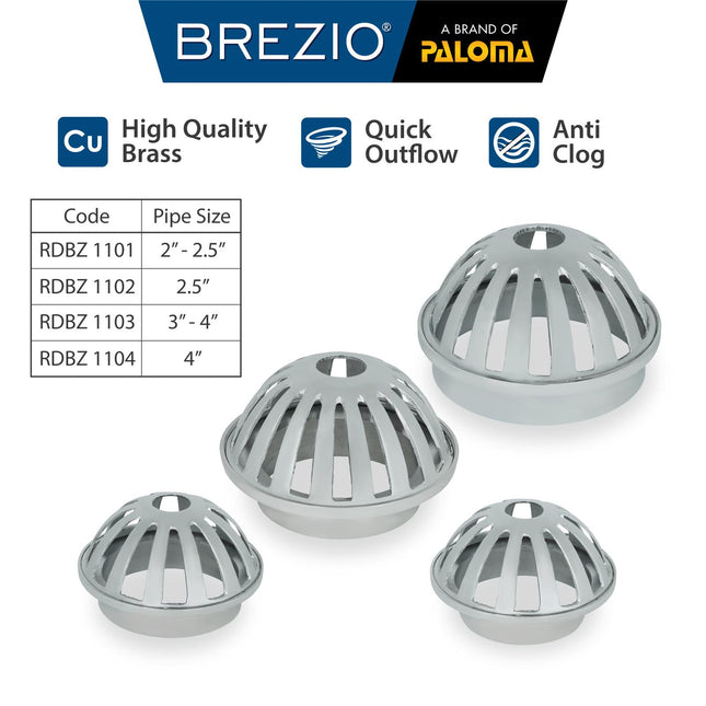 BREZIO Roof Drain Saringan Talang Air Saringan Dak Brass Kuningan 2" 2.5" 3" 4" Inch RDBZ 1101 RDBZ 1102 RDBZ 1103 RDBZ 1104