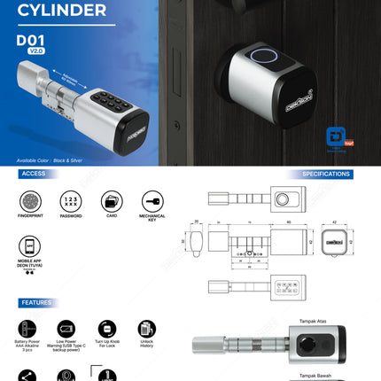 DEKKSON Electronic Cylinder D01 Fingerprint Tuya Smart Lock Silinder Digital