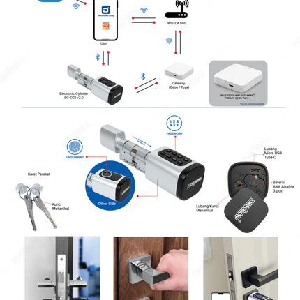 DEKKSON Electronic Cylinder D01 Fingerprint Tuya Smart Lock Silinder Digital