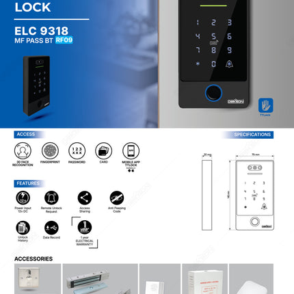 Smart Digital Lock Reader Dekkson RF09 BK ELC 9318 MF PASS BT Electronic Lock Reader Access