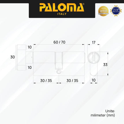 Knob Cylinder PALOMA CLP 1204 1205 1206 1207 1234 1235 1236 1237 Kunci Pintu Silinder Knob Anak Kunci Lite KC-SK Brass Kuningan Zamak Silver Grey Abu Antique Antik Black Hitam Gunmetal Gun Metal