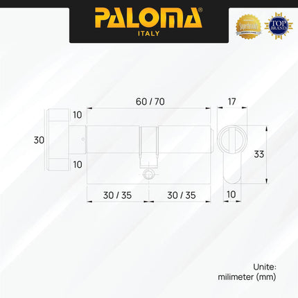 Silinder Knob PALOMA CLP 1304 1305 1306 1334 1335 Cylinder Kunci Pintu Non Key Tanpa Kunci Lite KC-NK Brass Kuningan Zamak Silver Antique Antik Black Hitam