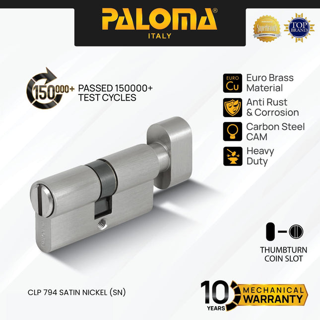 Knob Cylinder Non Key PALOMA CLP 794 Kunci Pintu Silinder Knob Tanpa Kunci 60 mm Brass Kuningan Silver Grey Abu