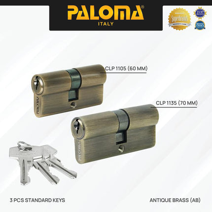 Cylinder Kunci PALOMA CLP 1104 CLP 1105 CLP 1106 CLP 1107 CLP 1134 CLP 1135 CLP 1136 CLP 1137 Pintu Silinder Double Cylinder Knob Standard Key Lite DC-SK Zamak Brass Kuningan Silver Satin Antique Antik Black Hitam Gunmetal Gun Metal