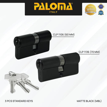 Cylinder Kunci PALOMA CLP 1104 CLP 1105 CLP 1106 CLP 1107 CLP 1134 CLP 1135 CLP 1136 CLP 1137 Pintu Silinder Double Cylinder Knob Standard Key Lite DC-SK Zamak Brass Kuningan Silver Satin Antique Antik Black Hitam Gunmetal Gun Metal