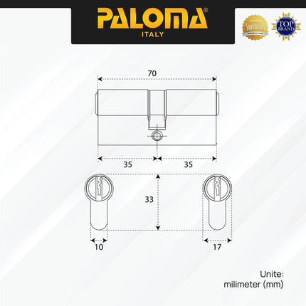 Cylinder Kunci PALOMA CLP 333 CLP 334 CLP 335 CLP 336 Double Cylinder Silinder Pintu DC-SK Brass Kuningan Gold Emas Antique Antik Black Hitam