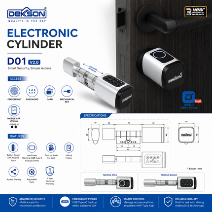 DEKKSON Electronic Cylinder D01 Fingerprint Tuya Smart Lock Silinder Digital