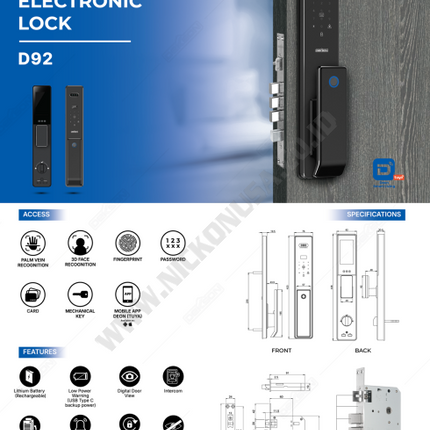 DEKKSON EL-D92 Smart Door Lock 3D Face Palm Vein Fingerprint WiFi