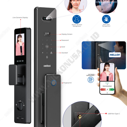 DEKKSON EL-D92 Smart Door Lock 3D Face Palm Vein Fingerprint WiFi