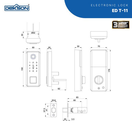 DEKKSON Electronic Deadlock ED T11 Fingerprint TTLock Kunci Pintu Digital Pintar Smart Lock