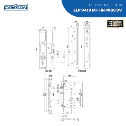 Smart Digital Lock Dekkson ELP 9419 MF FIN PASS DV Fingerprint Door View TUYA
