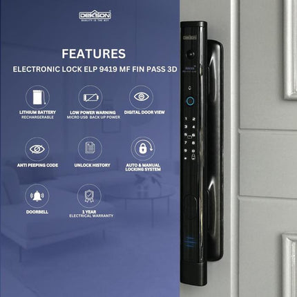 Smart Digital Lock Dekkson ELP 9419 MF FIN PASS DV Fingerprint Door View TUYA