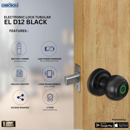 DEKKSON Electronic Lock Handle Pintu Bulat Kunci Sidik Jari D12