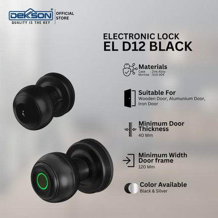 DEKKSON Electronic Lock Handle Pintu Bulat Kunci Sidik Jari D12