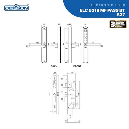 DEKKSON Electronic Lock Kunci Digital ELC 9318 MF PASS BT A27 Pintu Aluminium