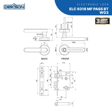 DEKKSON Electronic Lock Kunci Digital ELC 9318 MF PASS BT W03