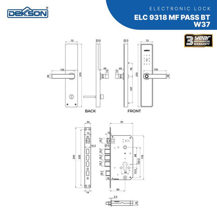 Smart DIgital Lock DEKKSON ELC 9318 MF PASS BT W37 TUYA Electronic Lock Kunci Digital