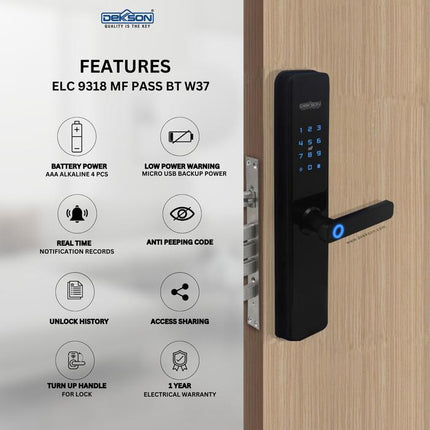 Smart DIgital Lock DEKKSON ELC 9318 MF PASS BT W37 TUYA Electronic Lock Kunci Digital