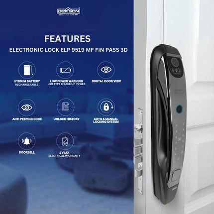 Electronic Lock Smart Digital Lock Dekkson ELP 9519 MF FIN PASS 3D