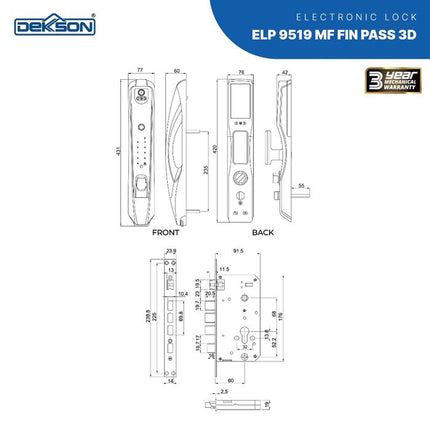 Electronic Lock Smart Digital Lock Dekkson ELP 9519 MF FIN PASS 3D