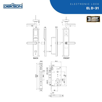 Smart Digital Lock DEKKSON EL D31 Electronic Lock Kunci Pintu Pintar Digital Smart Door Lock