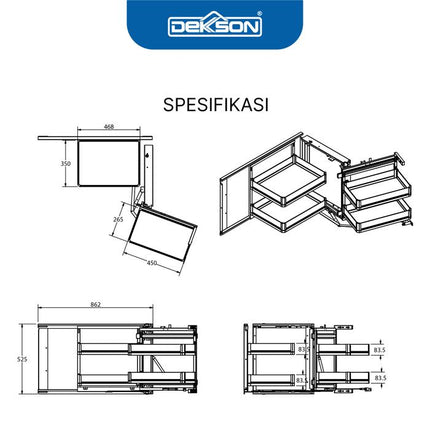 Kitchen Basket Box DEKKSON Rak Laci Dapur KDB AL BB5114 Aluminium Alloy 900mm-1000mm