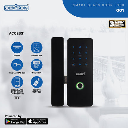 DEKKSON Smart Glass Door Kunci Pintu Kaca Digital G01 Black