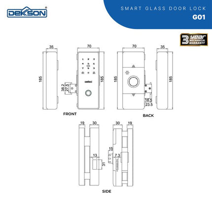DEKKSON Smart Glass Door Kunci Pintu Kaca Digital G01 Black