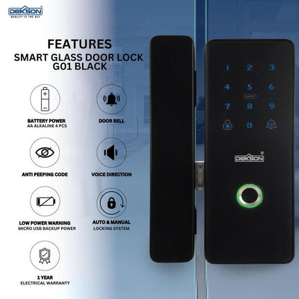 DEKKSON Smart Glass Door Kunci Pintu Kaca Digital G01 Black