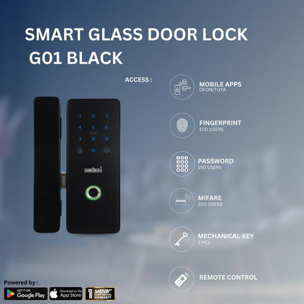 DEKKSON Smart Glass Door Kunci Pintu Kaca Digital G01 Black