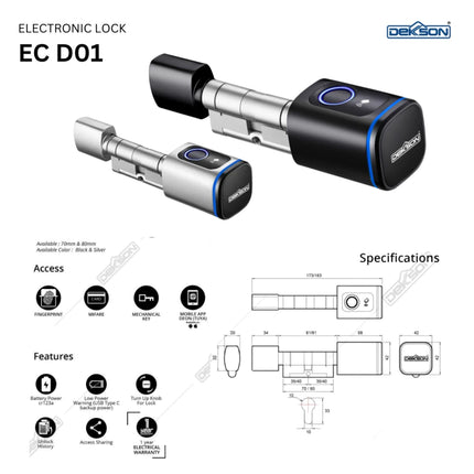 DEKKSON EC-D01 V2.0 Smart Cylinder Lock Fingerprint WiFi PIN Card
