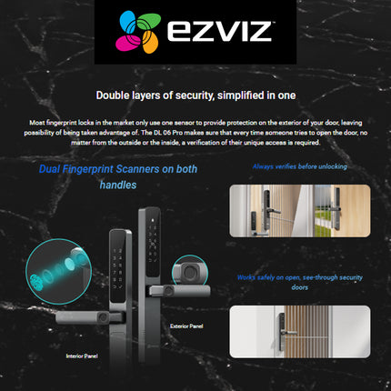 Smart Lock Ezviz DL06 PRO Smart Dual-Sided Fingerprint Lock Double Protection Twice The Convenience Digital Lock Home