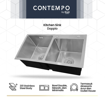 Kitchen Sink Royal Silver Metallic Series Contempo Doppio | Bak Cuci Piring Stainless Steel 75 x 40 Cm
