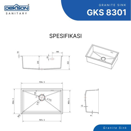 Granite Kitchen Sink DEKKSON Sink Dekson Dapur Anti Gores & Tahan Panas GKS 8301