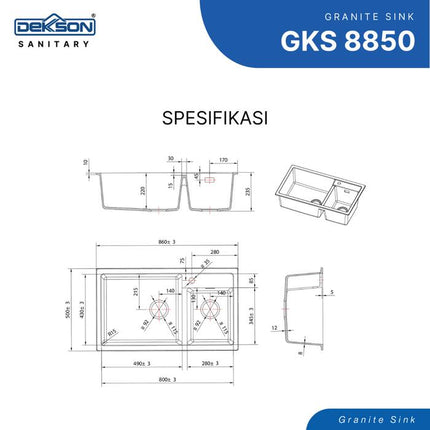 Kitchen Sink Granit Dekkson Sink Dapur Dekson Anti Gores & Tahan Panas GKS 8850