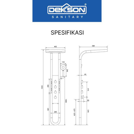 Shower Tiang Set DEKKSON Keran Shower Mixer Air Panas Dingin SS 8888-4 (Halo Series)