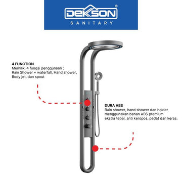Shower Tiang Set DEKKSON Keran Shower Mixer Air Panas Dingin SS 8888-4 (Halo Series)
