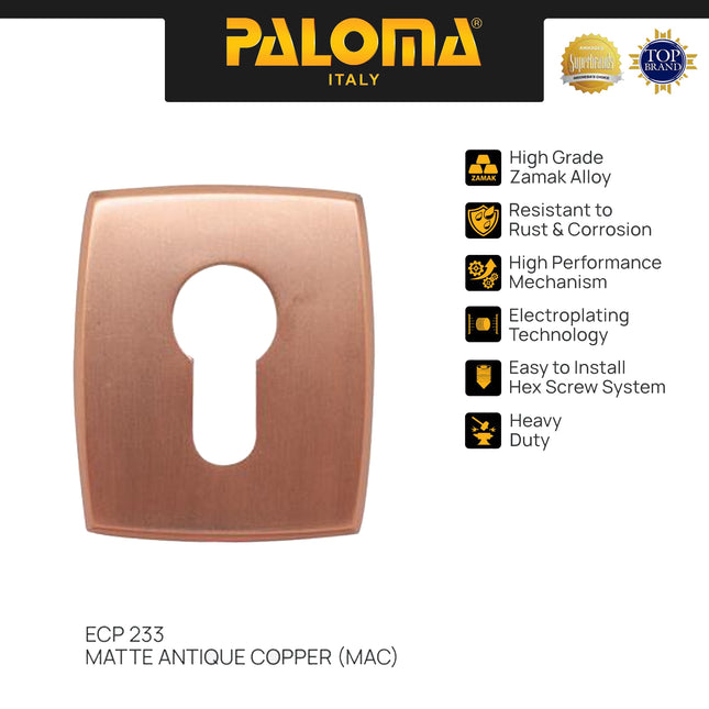 Escutcheon PALOMA ECP 233 Ring Kunci Cover Tutup Pintu Door Rectangle Zamak Antique Antik Brass
