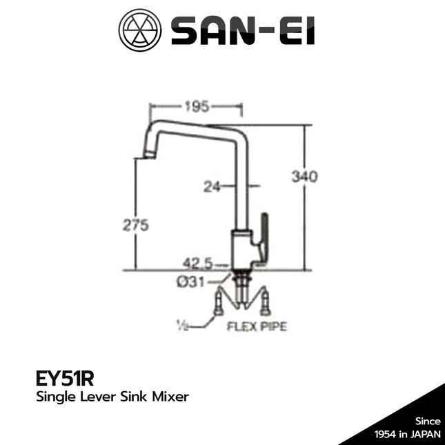 Kran Dapur SANEI EY51R Single Lever Sink Mixer Keran Sink