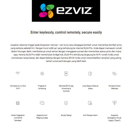 EZVIZ DL04 Pro Smart Deadbolt Lock Fingerprint WiFi App
