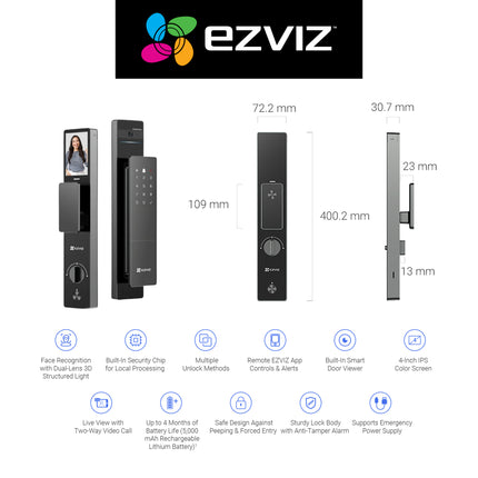 EZVIZ DL50FVS Smart Door Lock 3D Face Recognition Camera WiFi
