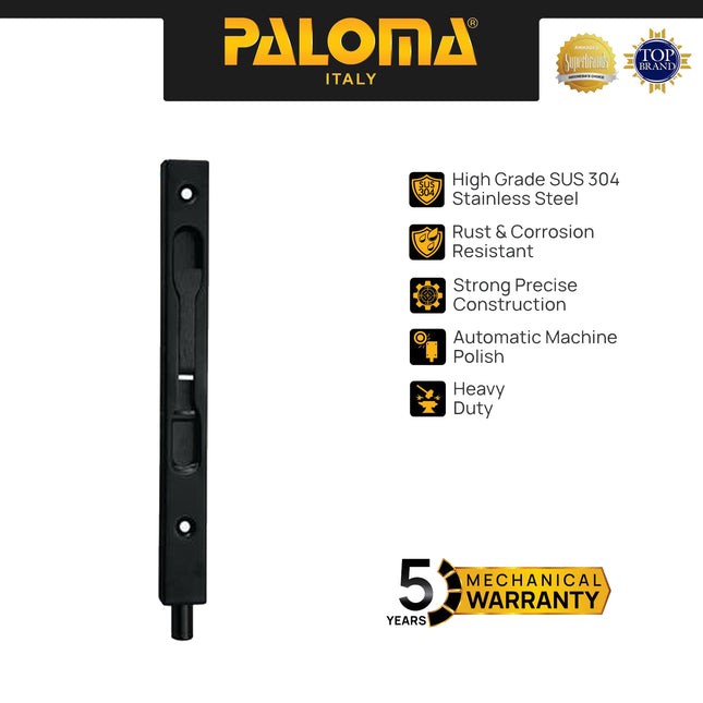 Flush Bolt PALOMA FBP 221 Grendel Tanam 8'' Inch Slot Pintu Door Jendela Window Stainless Steel SUS 304 SUS304 Matte Black Hitam