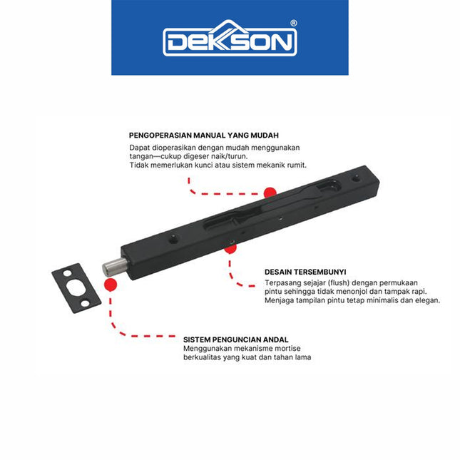 DEKKSON Flush Bolt FB 040 Grendel Pintu Tanam Stainless Steel Deluxe SUS 304